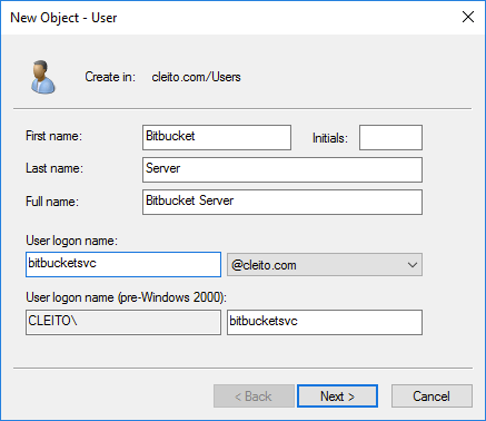 Bitbucket service account creation in AD - Step 2