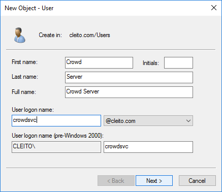 Crowd service account creation in AD - Step 2