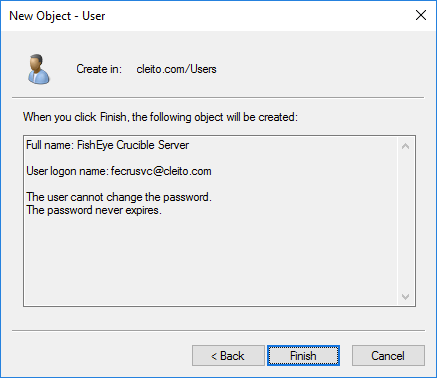 FishEye/Crucible service account creation in AD - Step 4