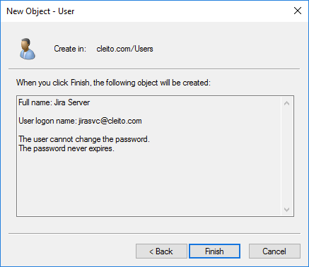 Jira service account creation in AD - Step 4