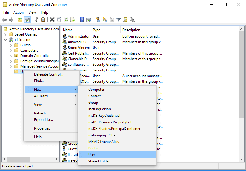 Tomcat service account creation in AD - Step 1