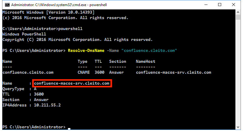 Confluence hostname Resolve-DnsName - Step 5