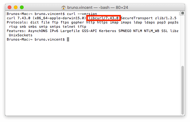 Check libcurl version on Mac OS