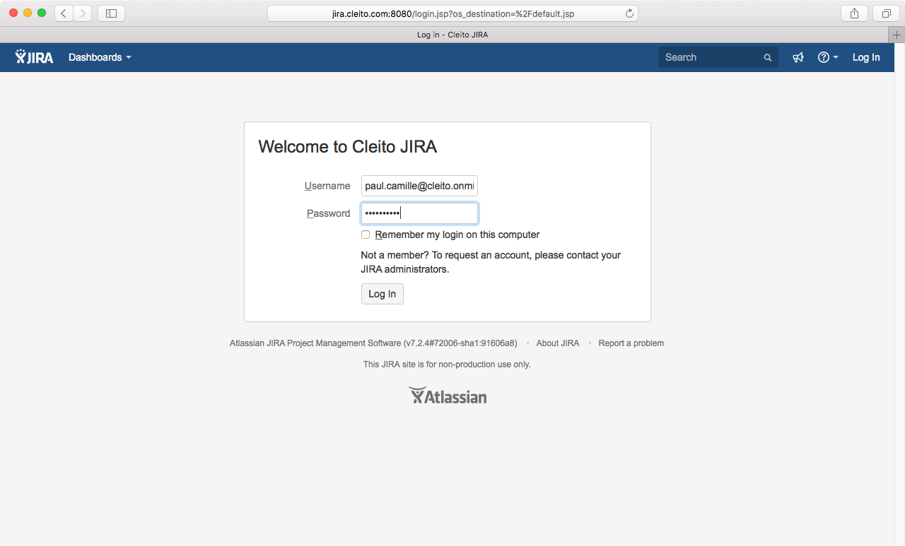 Jira login form